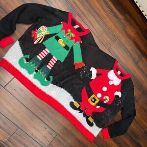Men’s or Womens 3D Sz S/M Double funny Santa Elf Ugly Christmas Sweater